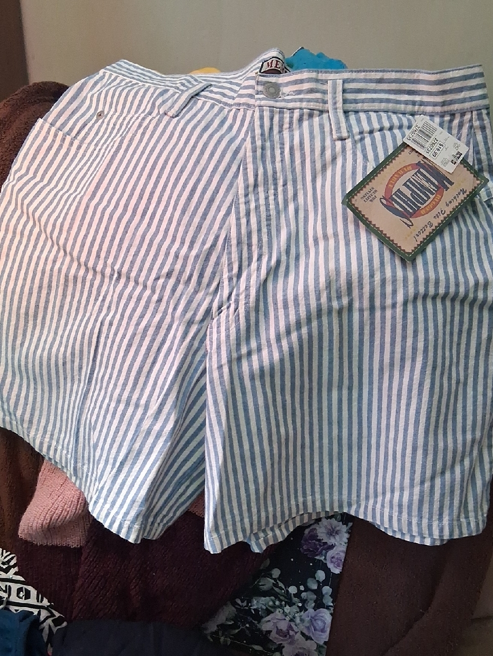 Memphis Blue & White Striped Cotton Shorts